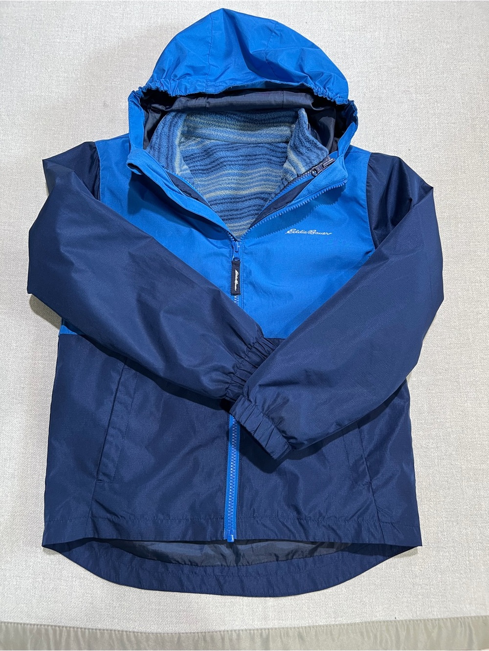 NWOT Eddie Bauer Blue Windbreaker & Fleece Hooded Jacket Kids S 7/8